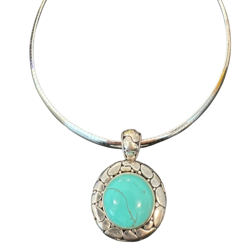 Vintage Sterling Silver Pendant Necklace Italy Faux Turquoise 16" 925